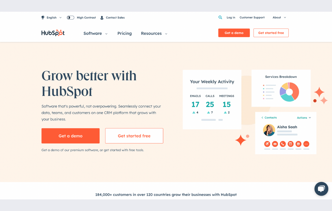 screenshot from hubspot website