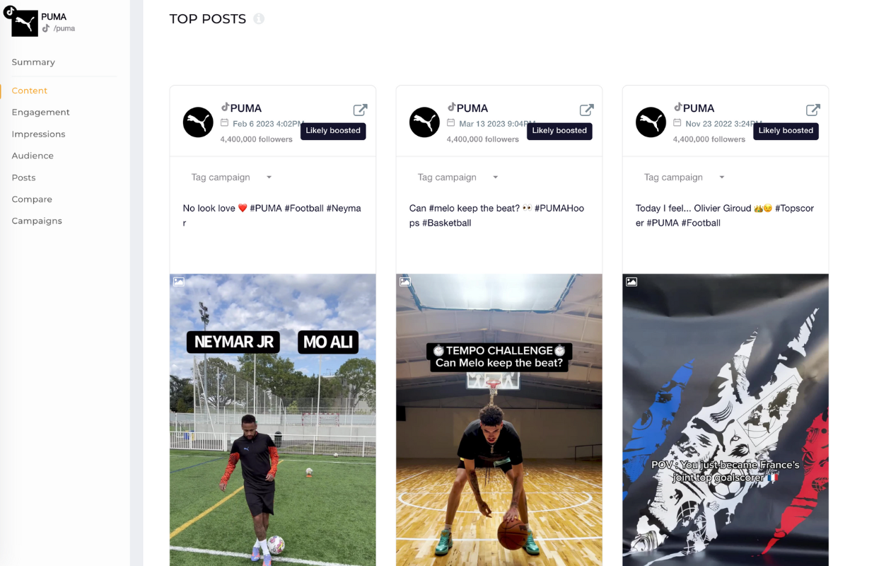 puma top posts tiktok socialinsider